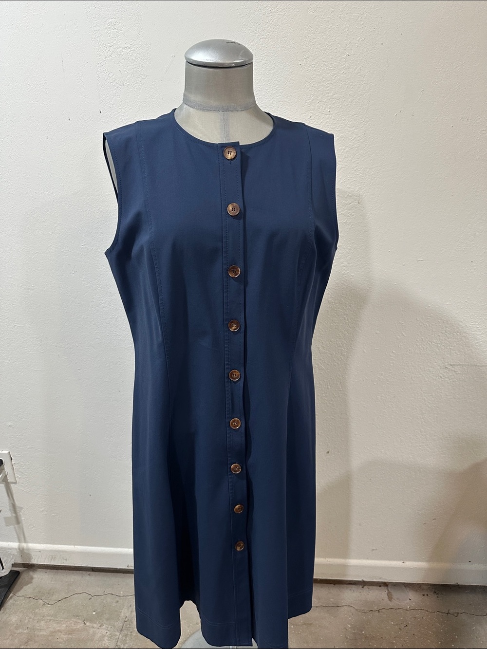 Lafayette 148 Sleeveless Navy Button-Front Women's Dress